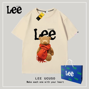 lee ucuso小熊短袖t恤女夏季情侣纯棉上衣服2022年新款潮牌亲子装