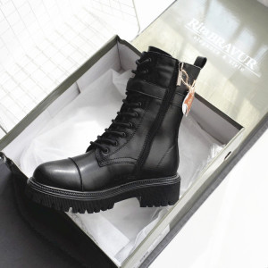 俄罗斯单~ 外贸复古马丁靴2022秋冬搭扣女短靴