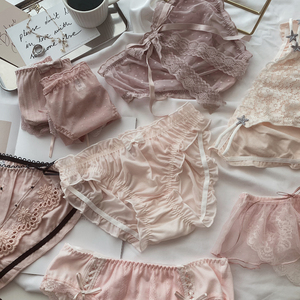 粉色ins内裤女日系甜美性感蕾丝边中低腰纯棉裆舒适包臀三角裤头