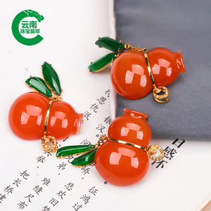 云南珠宝翡翠天然a货冰种红翡玉葫芦小众吊坠18k金项链红玉挂件女