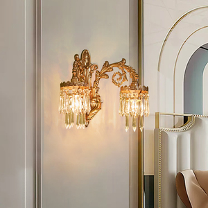 法式全铜水晶壁灯欧式客厅双头餐厅卧室单头玄关过道奢华别墅壁灯