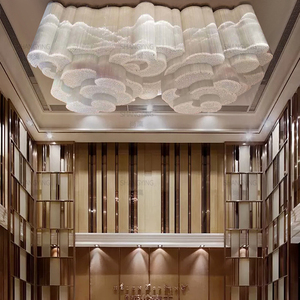 定制非标灯具工程酒店大堂长方形水晶灯宴会厅别墅祥云造型吸顶灯