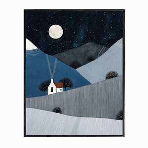 夜色ins小众梦幻星空房子装饰画北欧卧室床头挂画出租房改造墙画