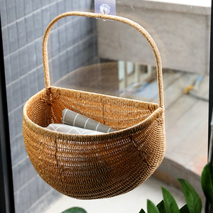 北欧ins阳台户外壁挂式花篮仿藤编织大号挂墙收纳筐装饰绿植挂篮