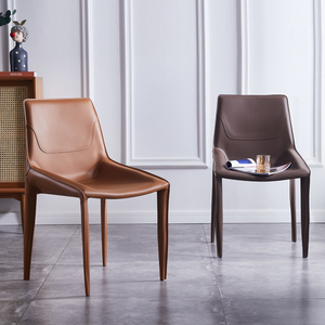 北欧马鞍皮餐椅简约现代餐桌椅子家用极简网红靠背凳子意式书桌椅