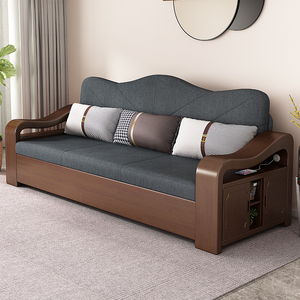实木沙发床多功能折叠推拉坐卧两用小户型客厅现代中式储物沙发床