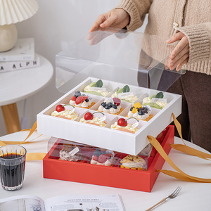 慕斯九宫格甜品礼盒雪花酥牛轧太妃糖新年糖果纸杯蛋糕烘焙包装盒