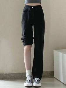 黑色直筒牛仔裤薄款女式2024夏季小个子高腰宽松显瘦窄版阔腿裤子