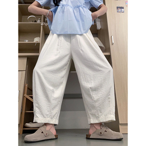 白色奶奶裤女夏季薄款裤子2024新款休闲阔腿小个子九分冰丝萝卜裤