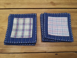 纯手工缝制老土布格子刺子绣茶杯垫茶席茶道配件dⅠy礼物