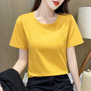 纯棉短袖t恤女宽松夏季韩版显瘦半袖丅时尚百搭简约大码体恤汗衫