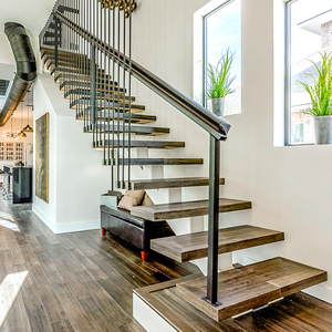 开步室内整体欧式复式钢木实木原木踏步护栏扶手玻璃楼梯全屋定制