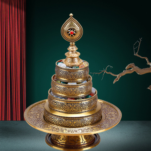 纯铜曼扎盘佛缘雕刻佛教用品佛堂七宝曼扎尼泊尔工艺曼达盘曼茶罗