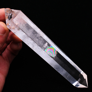 如鸿一物一图天然白水晶六棱柱摆件大号双尖石头带蓝针家居风水