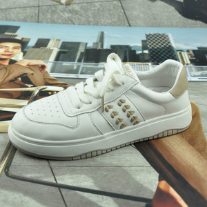 奥康女鞋春秋款系带休闲平底女单鞋小白鞋板鞋1232322013米杏色