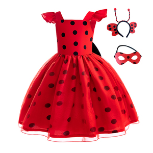 儿童瓢虫雷迪万圣节cosplay服装女童红色圆点篷篷连衣裙奇迹少女