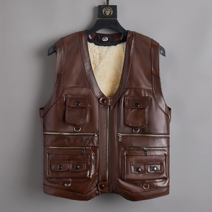 真皮皮马甲男牛皮皮毛一体男士羊毛内胆背心坎肩皮马夹中老年