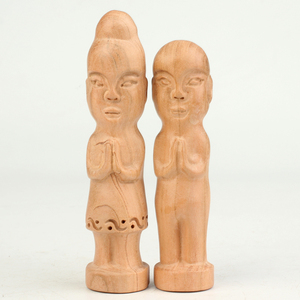 聚缘阁手工桃木人摆件男女款无漆木雕工艺品创意人偶宝宝饰品