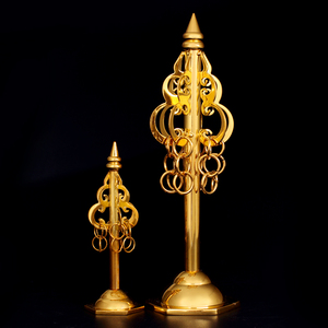 铜禅杖摆件刘德华同款车载地藏王菩萨法杖带底座可拆卸6股锡杖