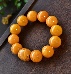 天然俄罗斯回流老蜜蜡虎皮纹20mm左右圆珠手链男款大手串净重59克