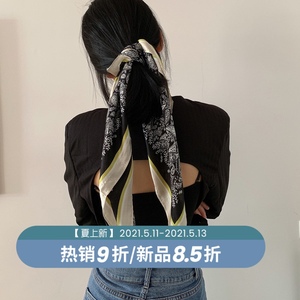 法式复古腰果花丝巾小方巾发带女百搭春秋头饰扎发丝带装饰小领巾