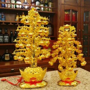 金元宝发财树摆件大号摇钱树带灯光可开业乔迁旋转聚宝盆装饰品