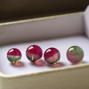 稀有红绿双色 天然老矿西瓜碧玺单珠 高档色玻璃体碧玺多宝珠