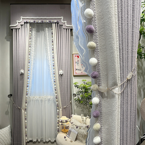 新款高档加厚提花紫色雪尼尔窗帘法式浪漫卧室遮光窗帘窗纱定制