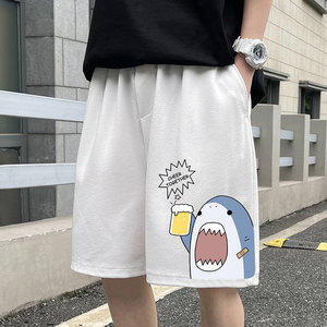 鲨鱼冰丝短裤男夏季薄款潮牌运动休闲宽松设计感大码五分沙滩裤子
