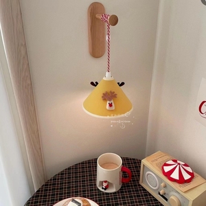 儿童房卡通毛毡格子灯罩卧室装饰拉线led灯圣诞氛围黄色麋鹿吊灯