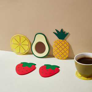 创意水果隔热PVC硅胶草莓菠萝牛油果茶杯垫防滑隔热垫软胶杯垫