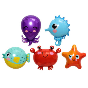 异形Q版海洋动物铝膜气球海马 海星小螃蟹儿童生日派对装饰汽球