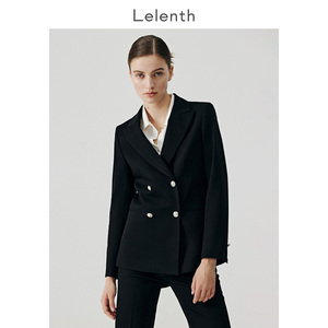 莱伦斯布黑色西装外套女高级感时尚气质双排扣西服套装正装工作服