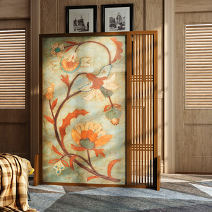 实木美式风格抽象简约现代屏风隔断装饰客厅玄关小户型太阳花座屏