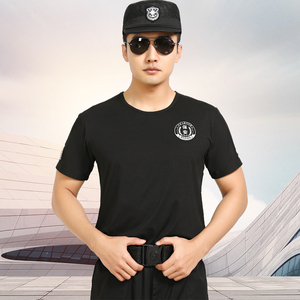 保安工作服夏装短袖保安t恤黑色纯棉圆领速干作训t恤夏季保安服装