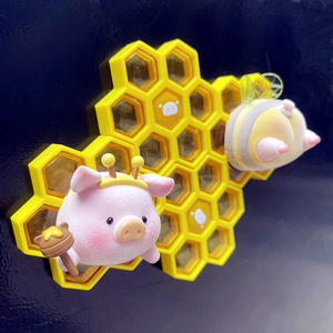 正版罐头lulu猪农场系列蜜蜂冰箱贴3d立体磁石噜噜猪可爱公仔