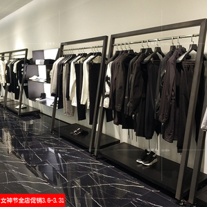 店铺装饰展示架服装正侧挂衣架男装铁艺落地式货架流水台中岛架子