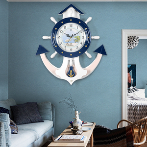 汉时船锚挂钟钟表客厅家用时钟创意欧式装饰静音木质船舵挂钟HP40