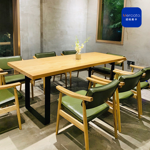 工业风咖啡餐厅桌椅组合长条桌实木扶手椅子西餐厅简餐轻食店长桌