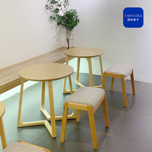 网红小清新ins奶茶店小圆桌甜品咖啡桌茶几烘焙店原木风实木桌子