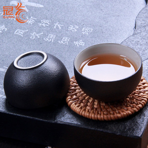 冠艺黑陶茶杯茶具主人杯小号陶瓷小茶杯40ml黑色小茶杯陶瓷单杯子