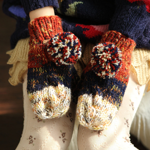韩版秋冬可爱冬季学生女冬天粗毛线羊毛连指手套加厚加绒保暖