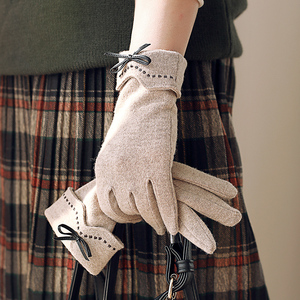 羊毛手套冬天女士加绒保暖可触屏羊绒手套春秋季韩版开车五指手套
