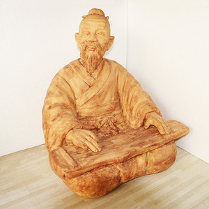 手工陶艺人物 创意泥人 陶土娃娃人物 陶瓷娃 陶人泥塑弹琴老者