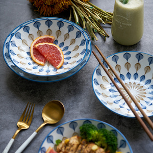 景德镇日式菜盘家用套装釉下彩青花陶瓷圆盘子家用微波炉餐具碟子