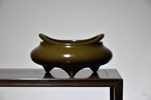 名家铜香炉胡庆松大桥耳炉失蜡法香炉紫铜非陈巧生