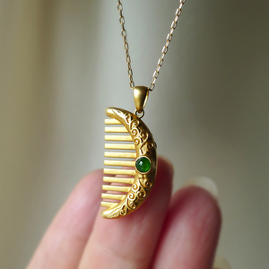 纯翠珠宝 古法工艺18k金天然a货翡翠梳 正阳绿 一梳百顺 舒心顺利