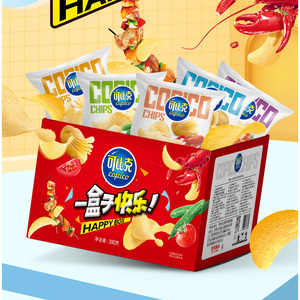 可比克纯切薯片一盒子快乐礼盒300g*1箱休闲零食小吃膨化大礼包