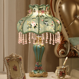美式卧室床头灯 树脂喜庆创意美式台灯 欧式布艺复古结婚调光灯