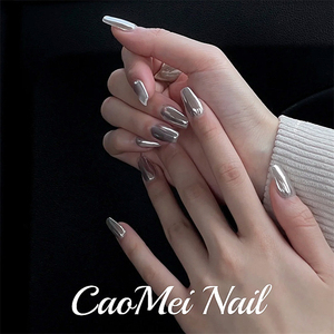 caomei nail 银色镜面 梯形纯色 美甲成品手工穿戴甲片假指甲b